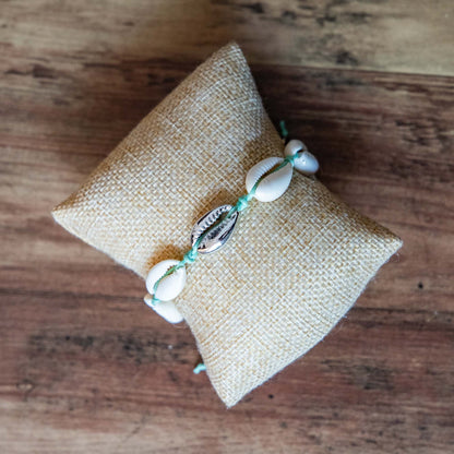 Bracelet cauri vert d'eau